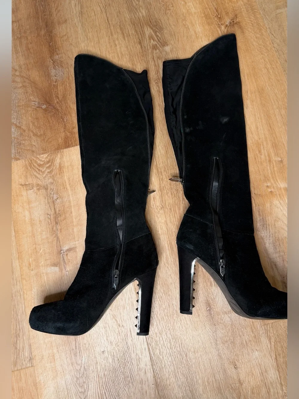 Fergie Black Suede Knee-High Platform Boots Over The Knee Boots Heel Grommets